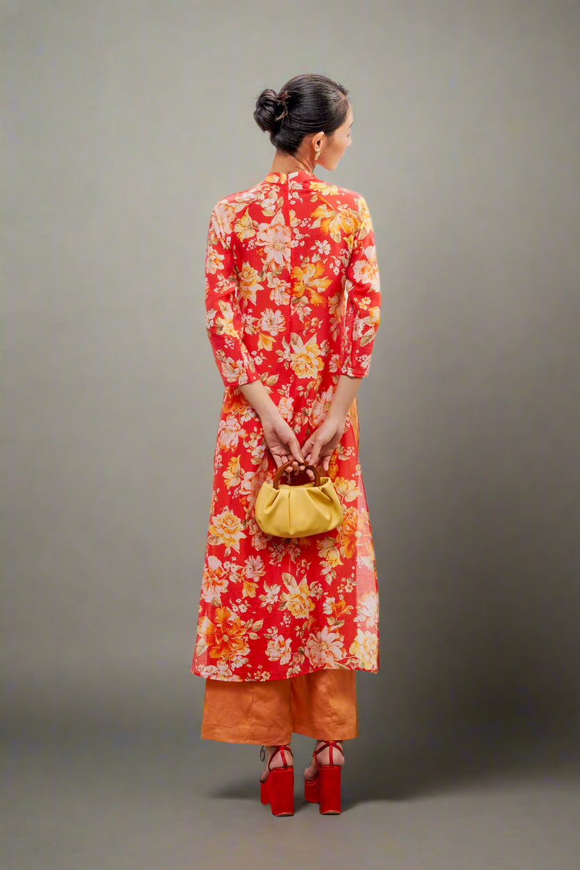 Áo dài tay raglan linen hoa mẫu đơn thời trang Hity