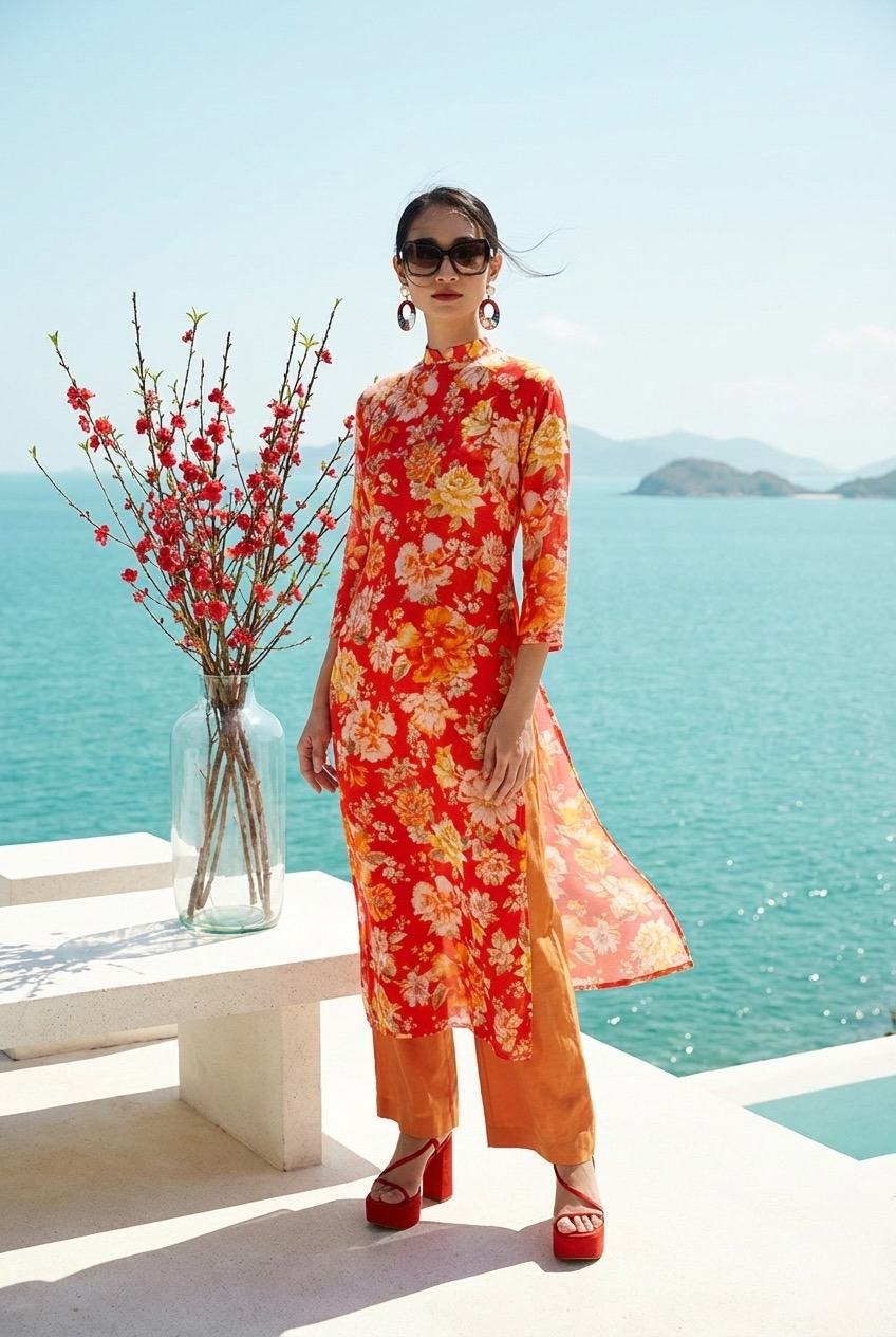 Áo Dài Raglan Linen Mẫu Đơn