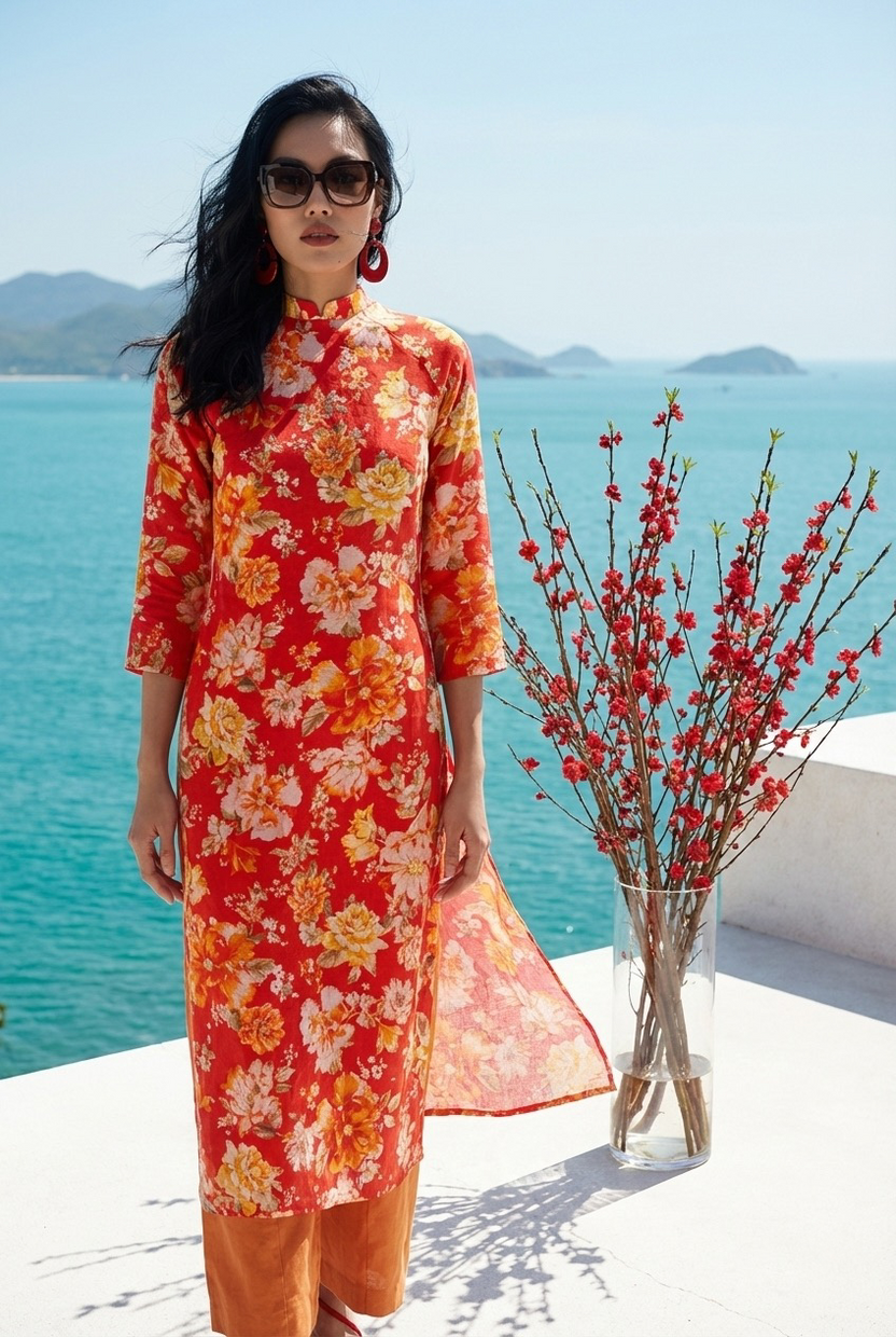 Áo Dài Raglan Linen Mẫu Đơn