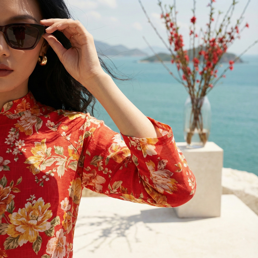 Áo Dài Raglan Linen Mẫu Đơn