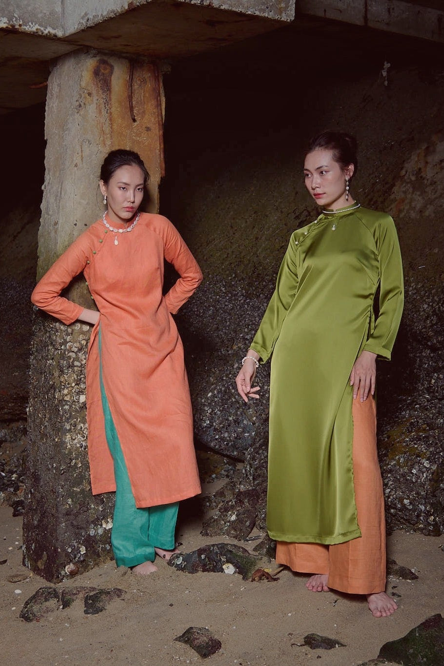 Áo dài suông tay raglan linen cam thời trang Hity 