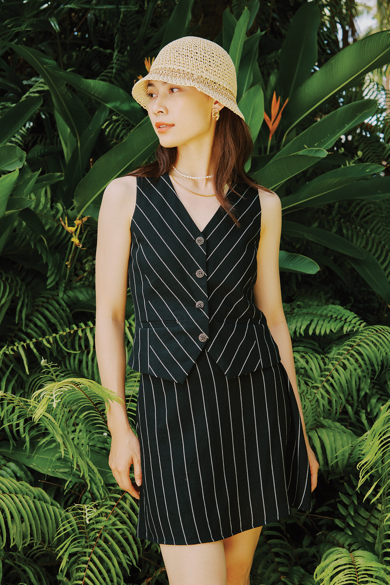 Áo vest ghi lê linen sọc thời trang Hity