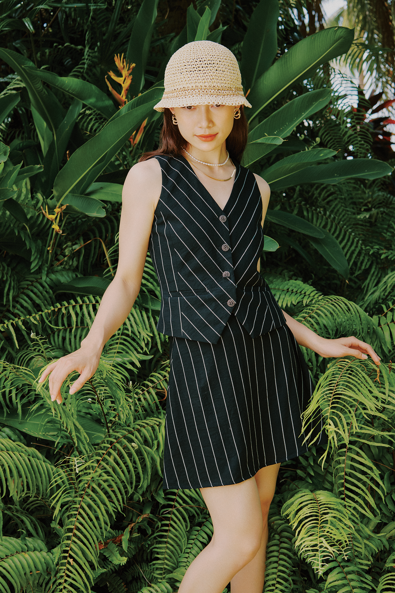 Áo vest ghi lê linen sọc thời trang Hity