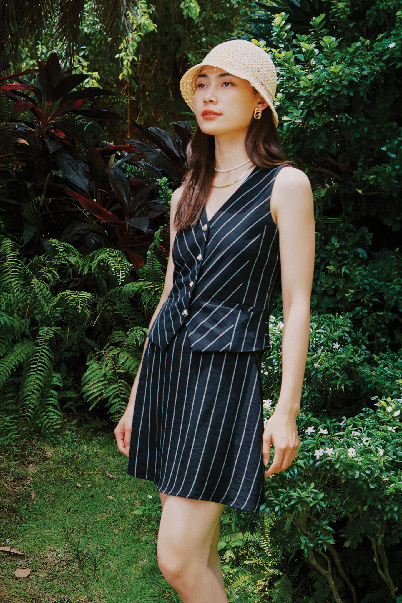 Áo vest ghi lê linen sọc thời trang Hity