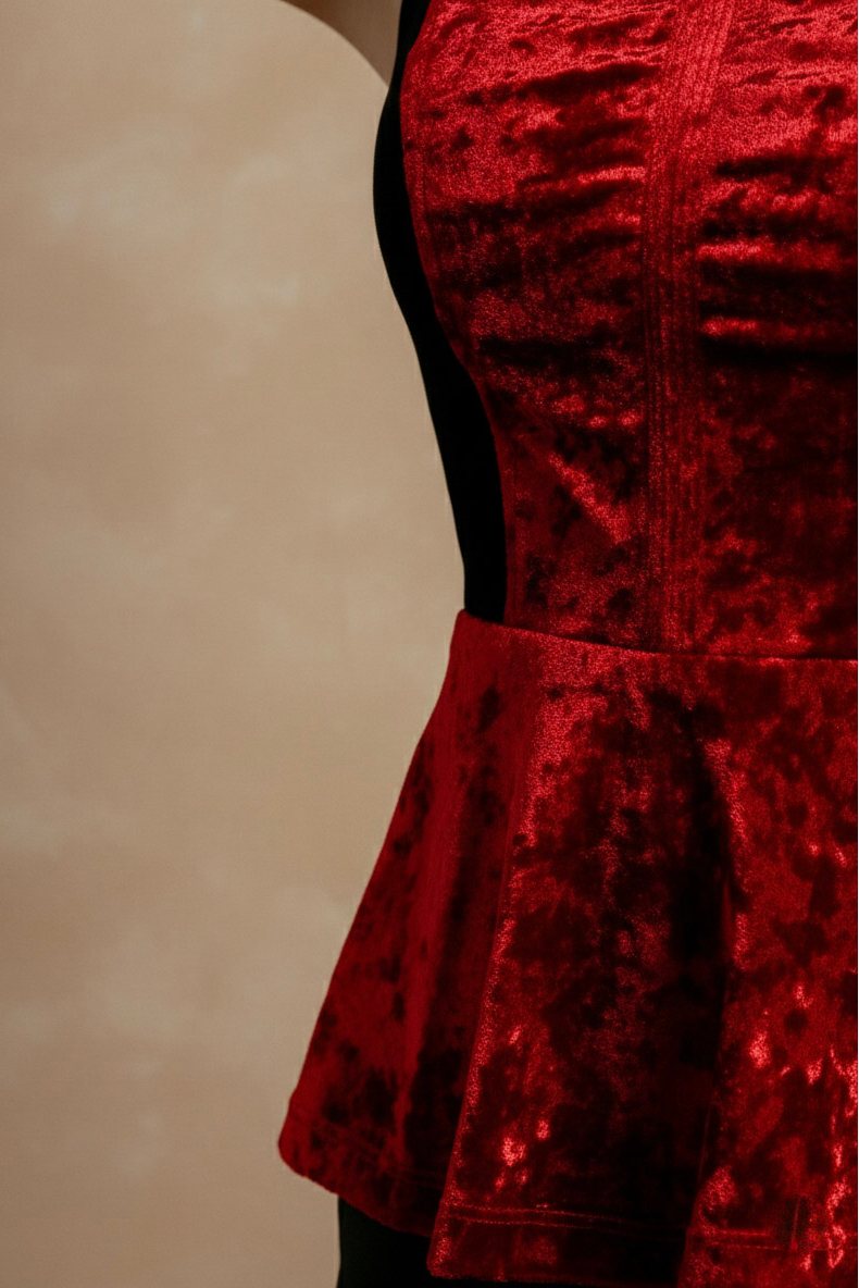 Áo thắt eo peplum hở lưng nhung đỏ thời trang Hity