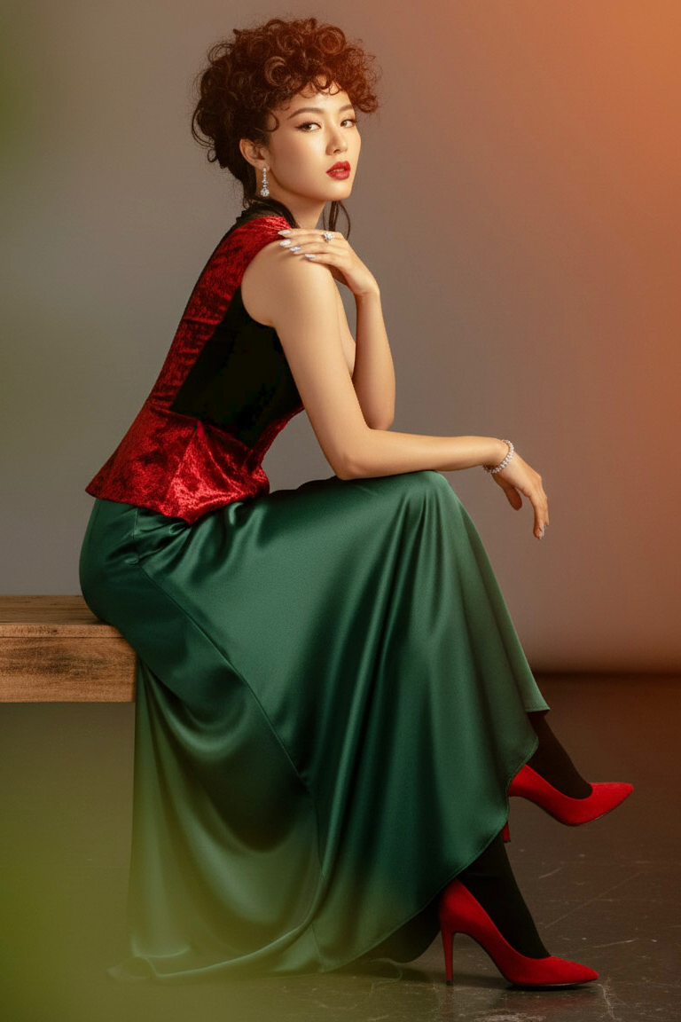 Áo thắt eo peplum hở lưng nhung đỏ thời trang Hity