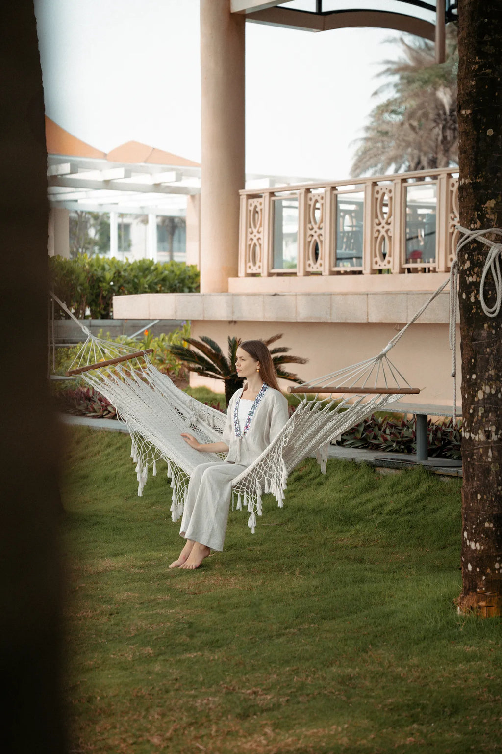 Áo khoác Nhật Bình linen xanh phối thổ cẩm thời trang Hity