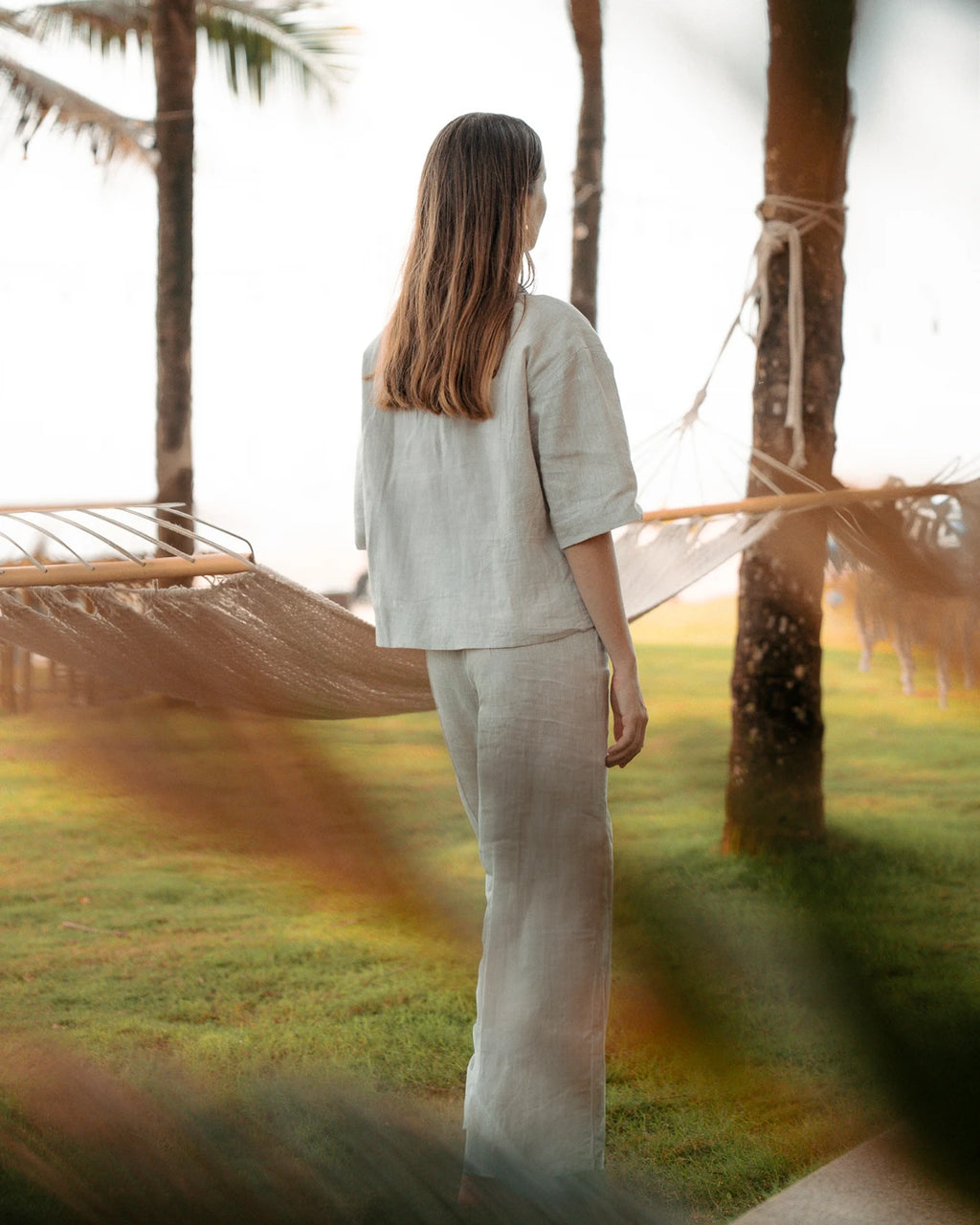 Áo khoác Nhật Bình linen xanh phối thổ cẩm thời trang Hity