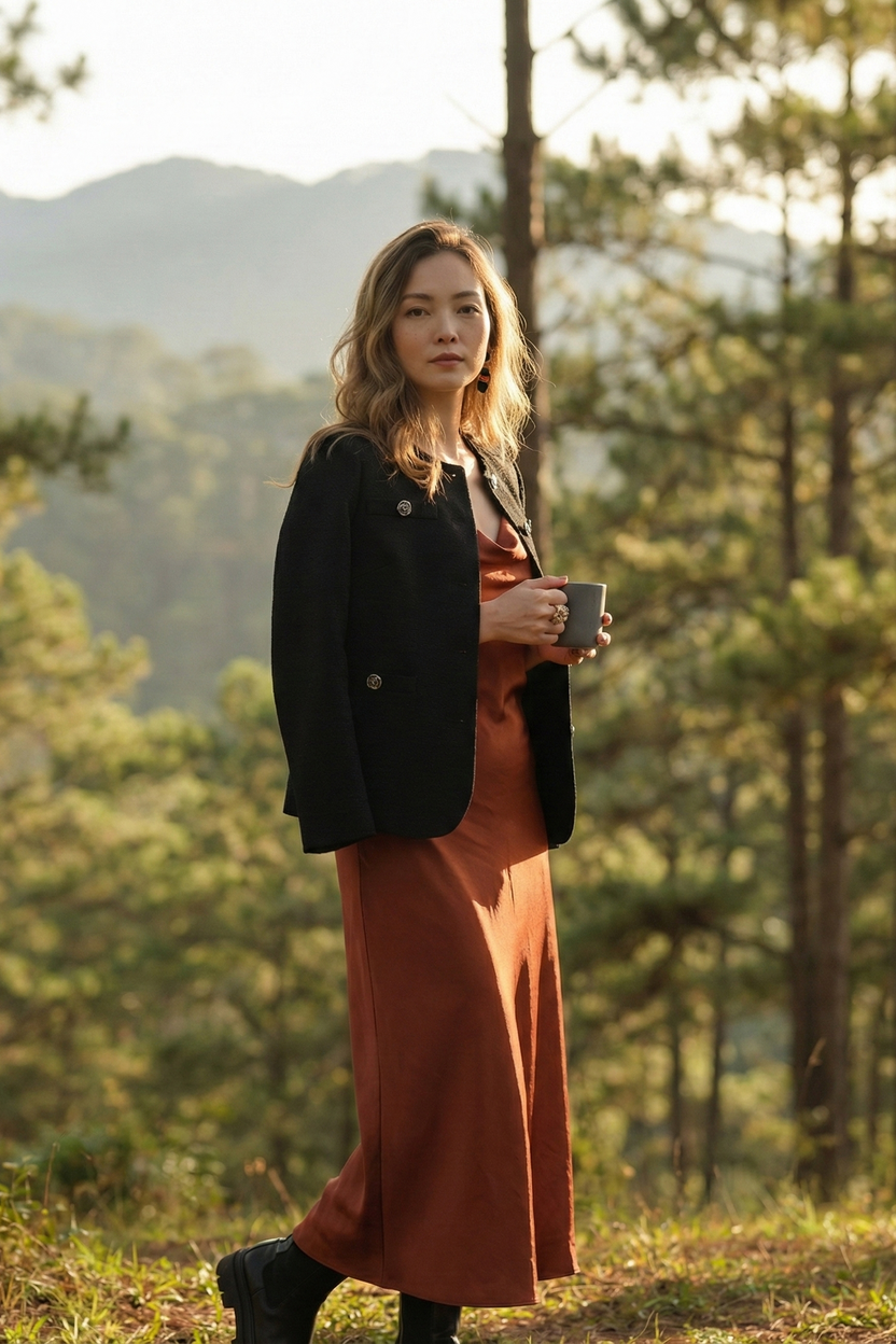 Áo khoác jacket tweed đen thời trang Hity