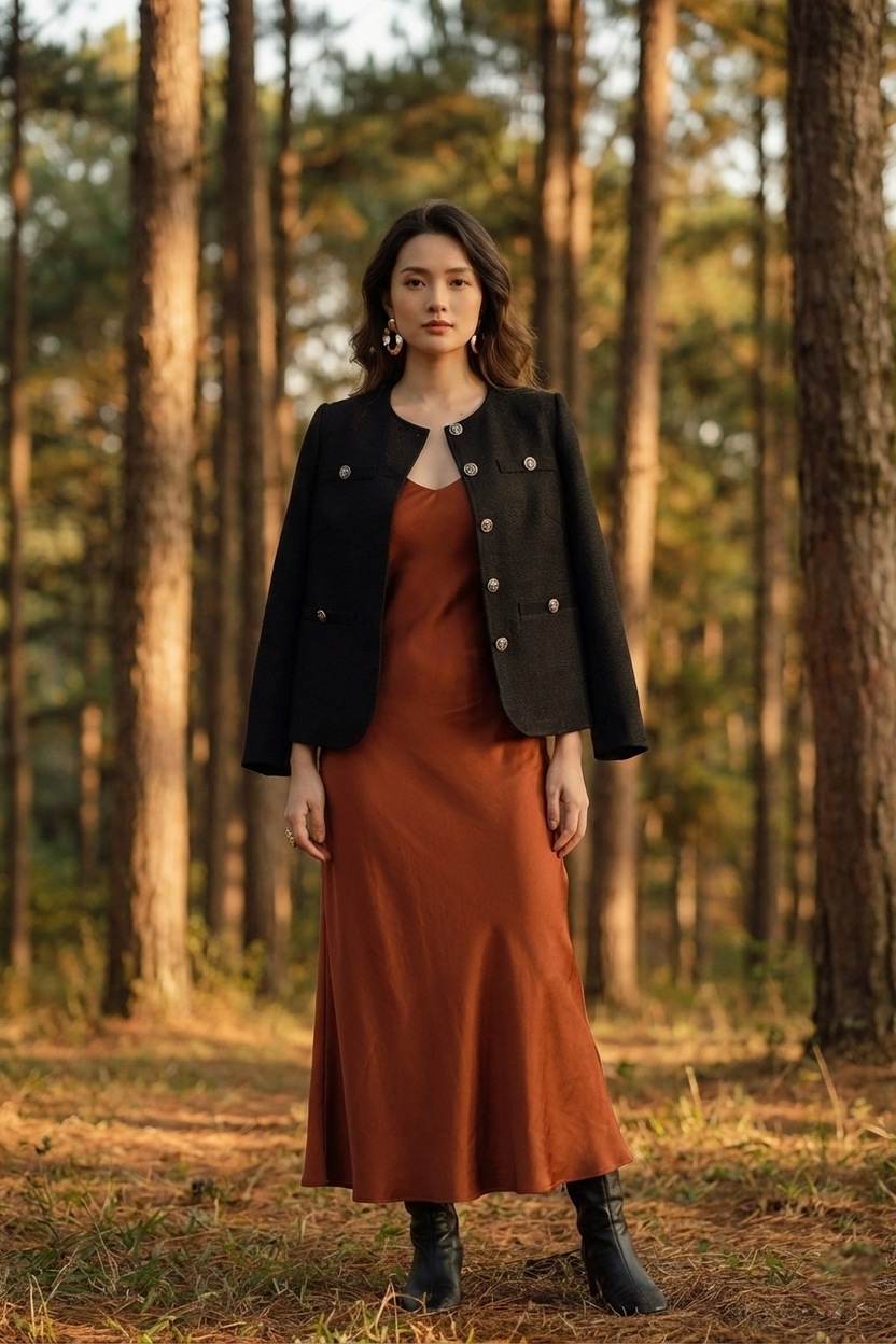 Áo khoác jacket tweed đen thời trang Hity