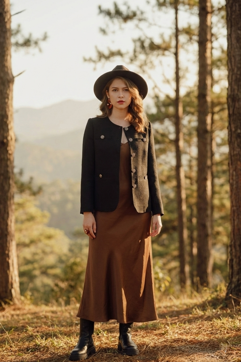 Áo khoác jacket tweed đen thời trang Hity