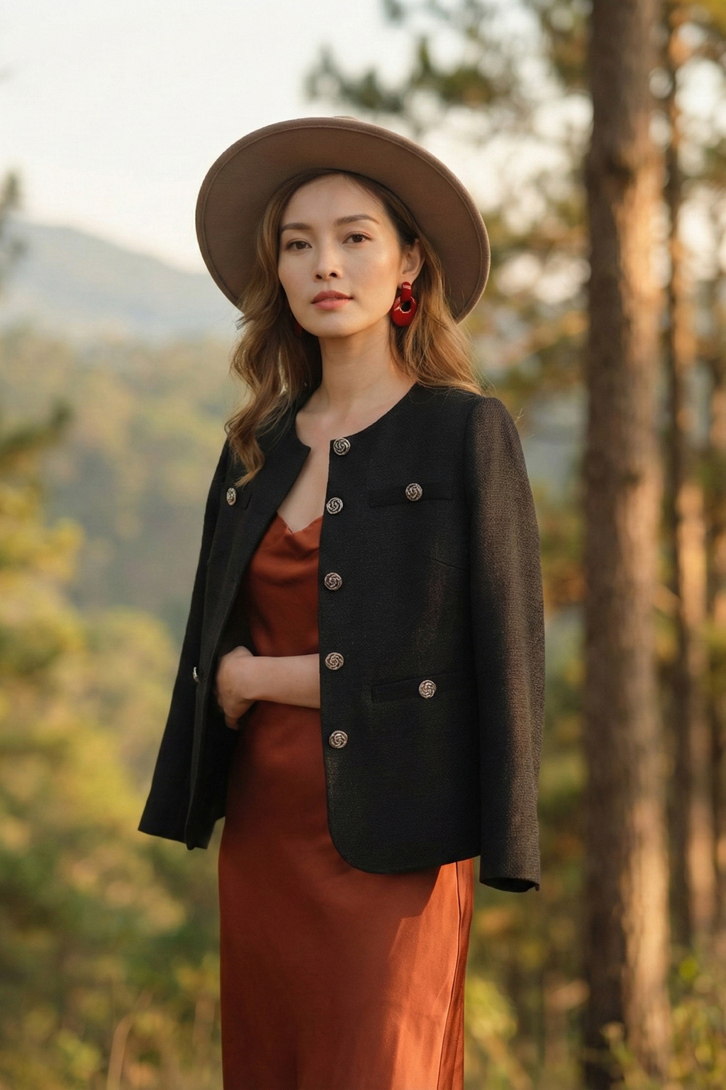Áo khoác jacket tweed đen thời trang Hity