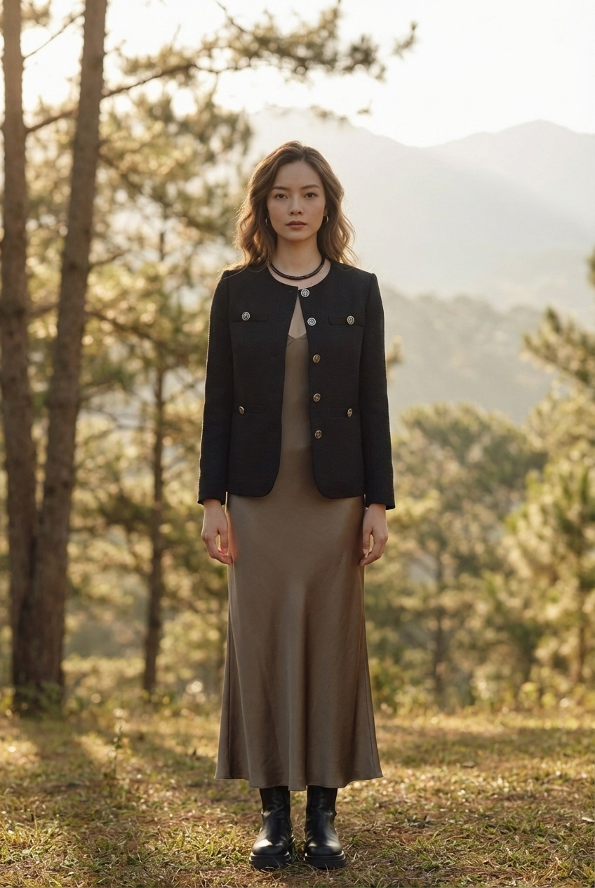 Áo khoác jacket tweed đen thời trang Hity