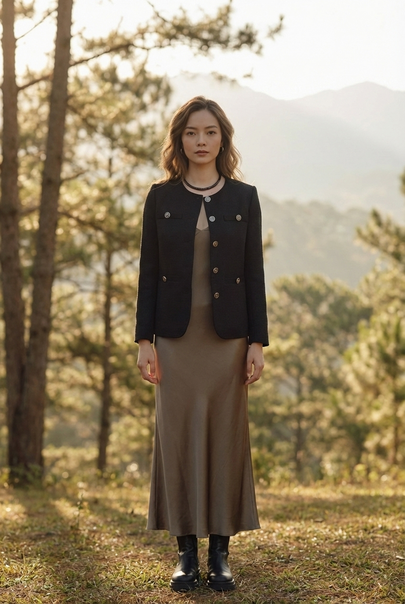 Áo khoác jacket tweed đen thời trang Hity