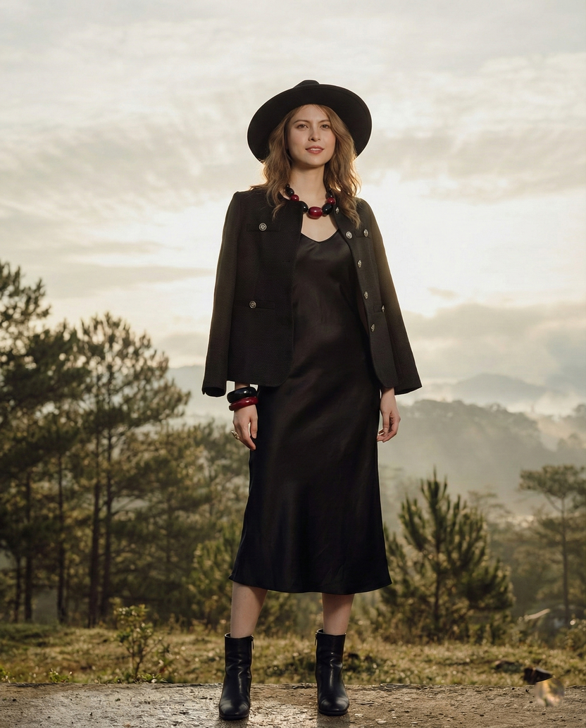 Áo khoác jacket tweed đen thời trang Hity