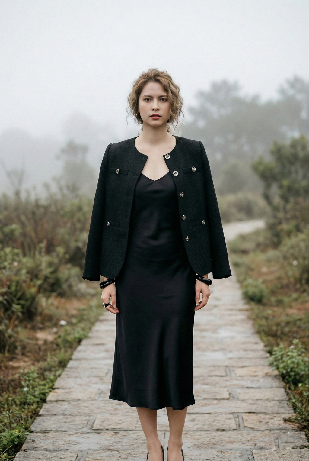 Áo khoác jacket tweed đen thời trang Hity