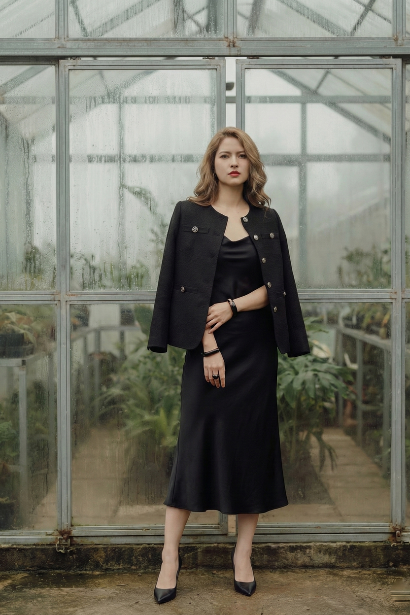 Áo khoác jacket tweed đen thời trang Hity