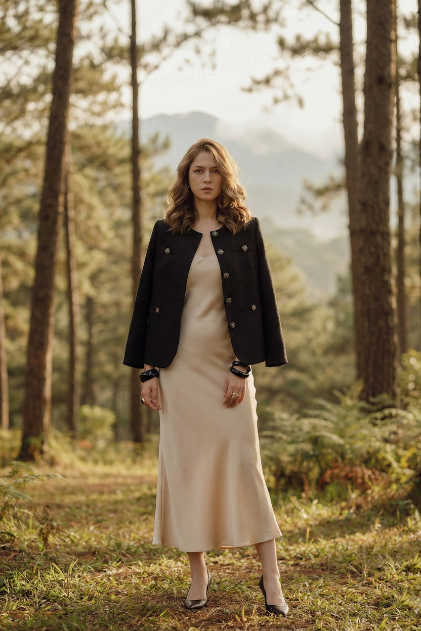 Áo khoác jacket tweed đen thời trang Hity