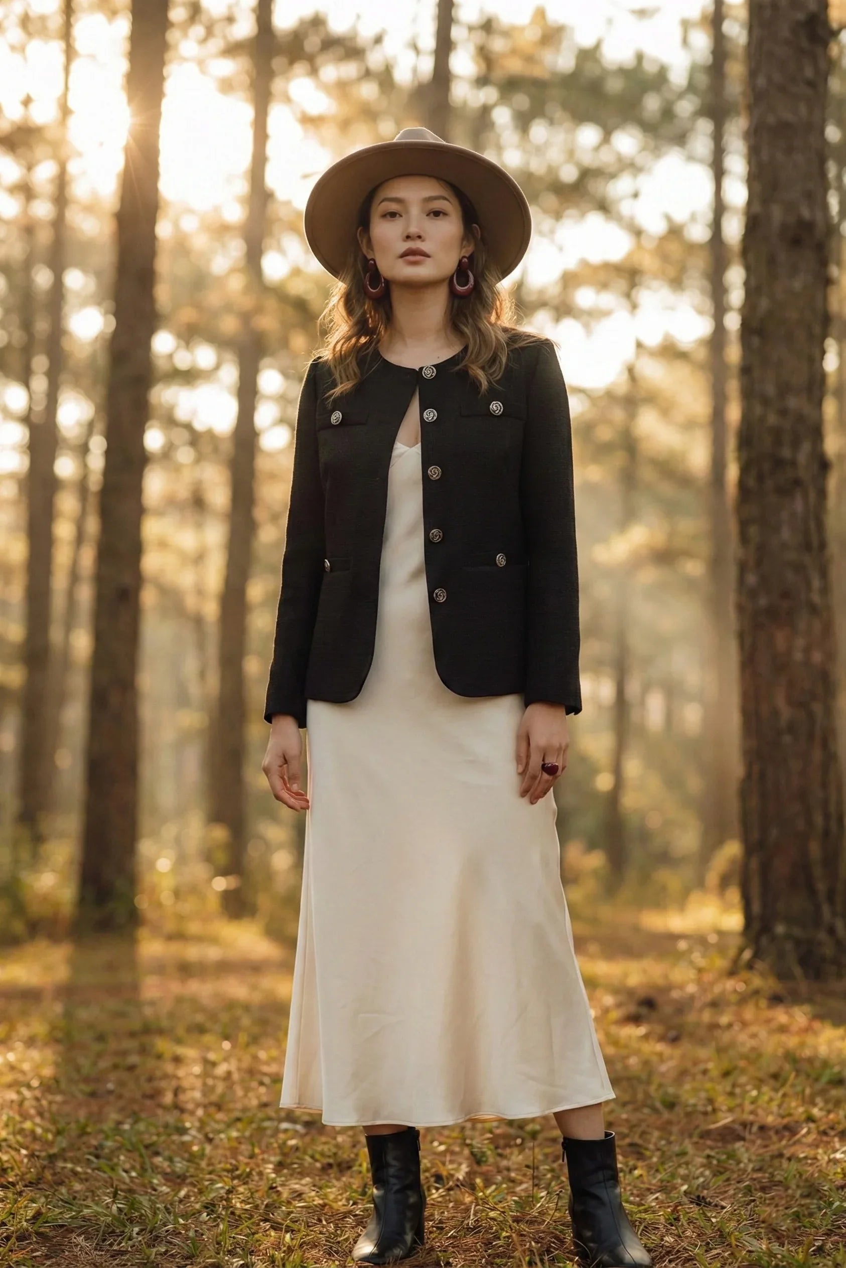 Áo khoác jacket tweed đen thời trang Hity