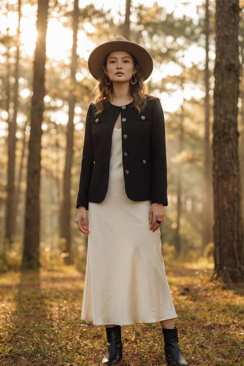 Áo khoác jacket tweed đen thời trang Hity