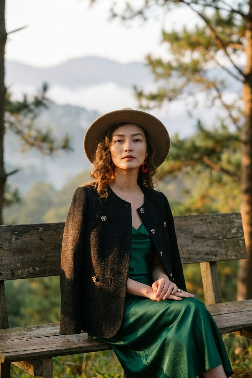 Áo khoác jacket tweed đen thời trang Hity