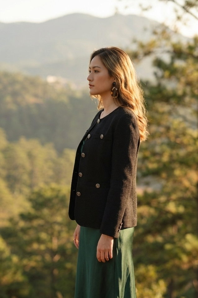 Áo khoác jacket tweed đen thời trang Hity