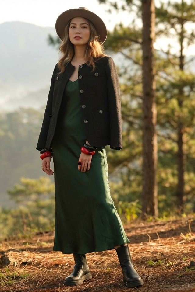 Áo khoác jacket tweed đen thời trang Hity