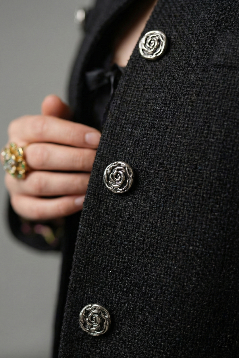 Áo khoác jacket tweed đen thời trang Hity