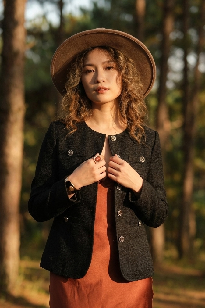 Áo khoác jacket tweed đen thời trang Hity