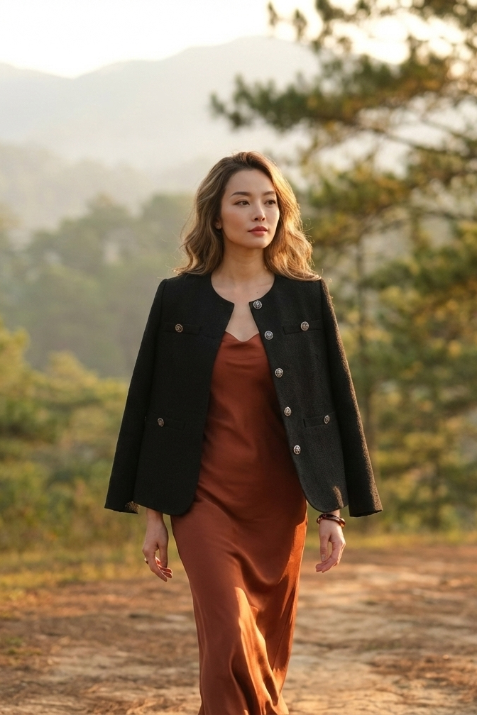 Áo khoác jacket tweed đen thời trang Hity