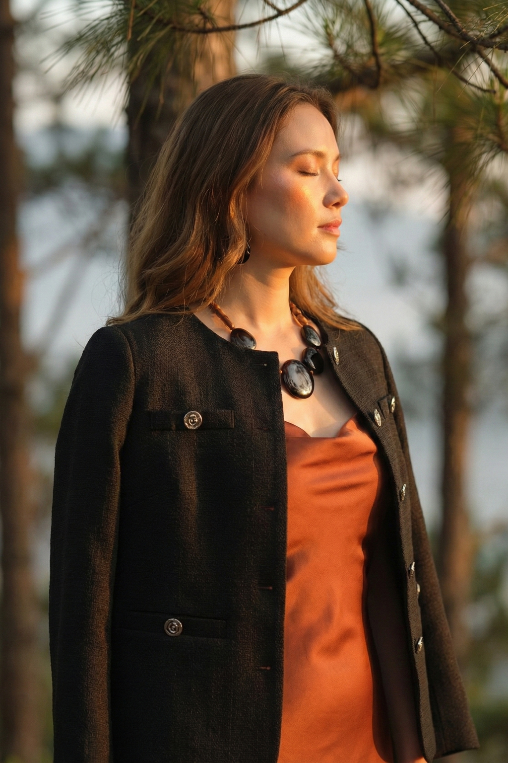 Áo khoác jacket tweed đen thời trang Hity