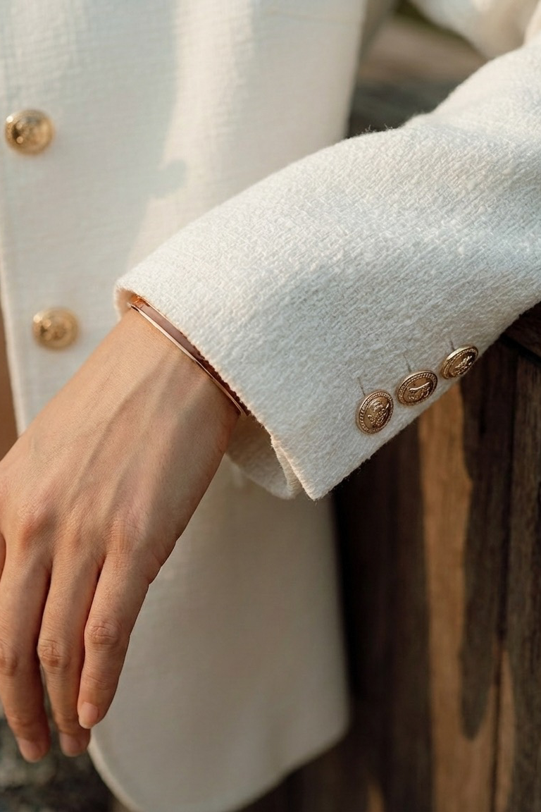 Áo khoác blazer jacket tweed trắng thời trang Hity