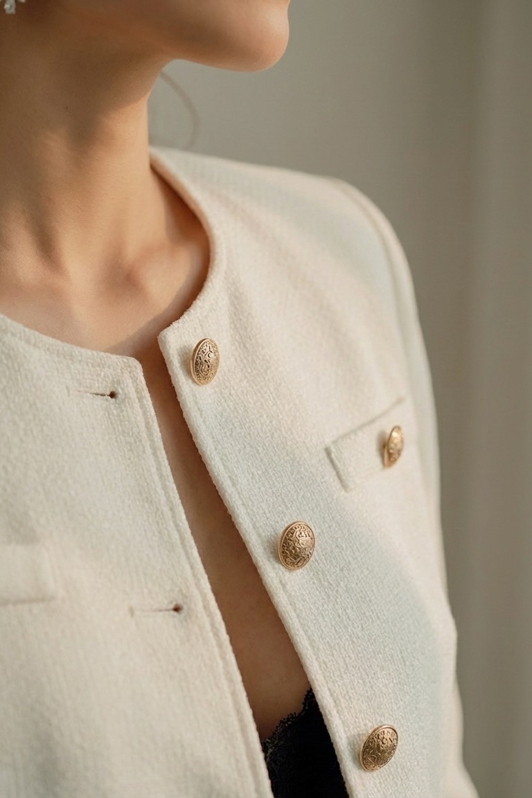 Áo khoác blazer jacket tweed trắng thời trang Hity