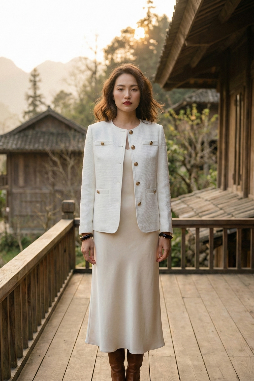 Áo khoác blazer jacket tweed trắng thời trang Hity