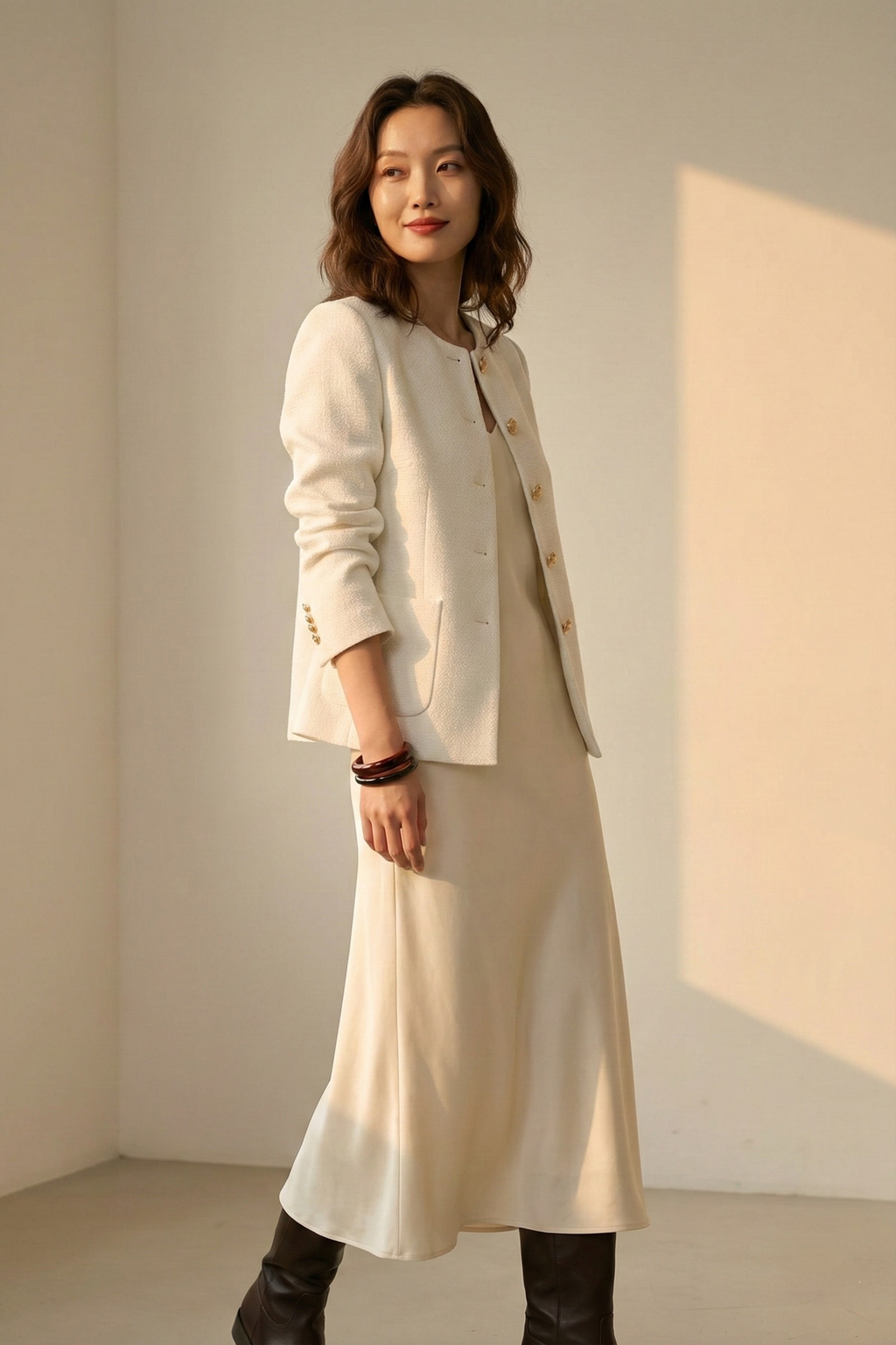 Áo khoác blazer jacket tweed trắng thời trang Hity