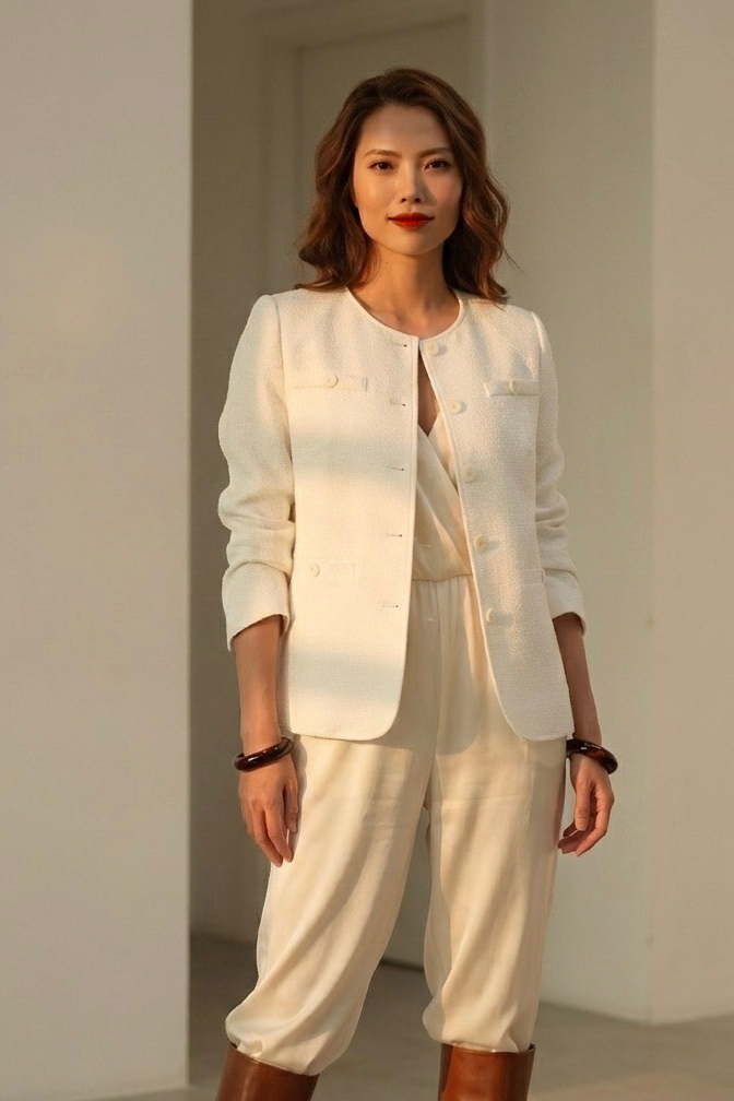 Áo khoác blazer jacket tweed trắng thời trang Hity