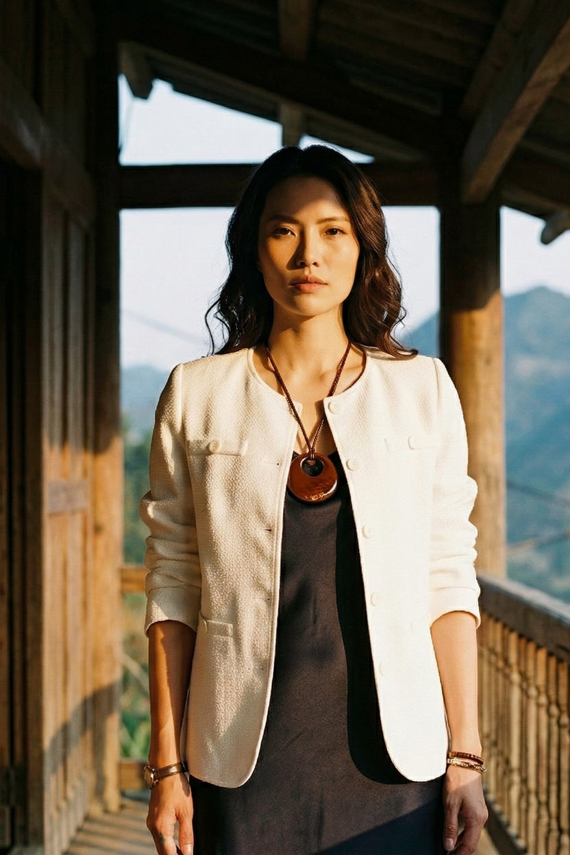 Áo khoác blazer jacket tweed trắng thời trang Hity