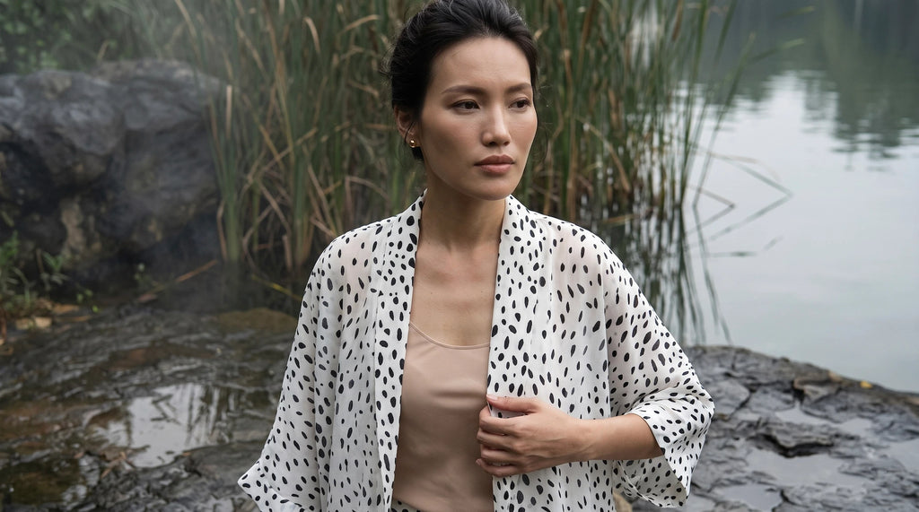 Bộ áo khoác kimono phối quần chấm bi thời trang Hity