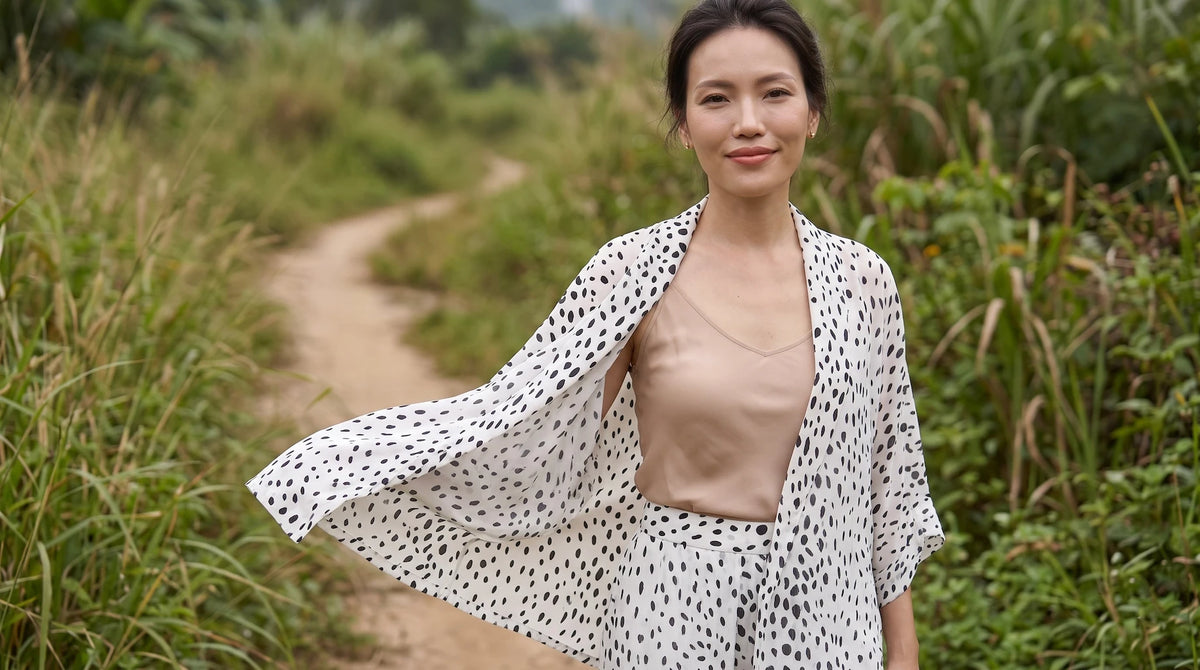 Bộ áo khoác kimono phối quần chấm bi thời trang Hity