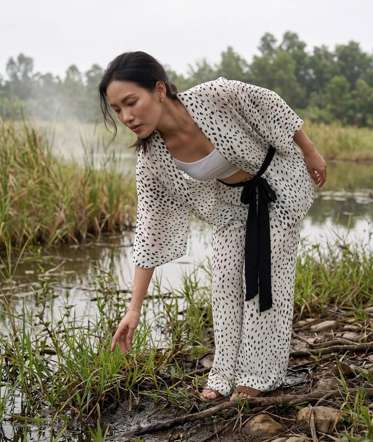 Bộ áo khoác kimono phối quần chấm bi thời trang Hity