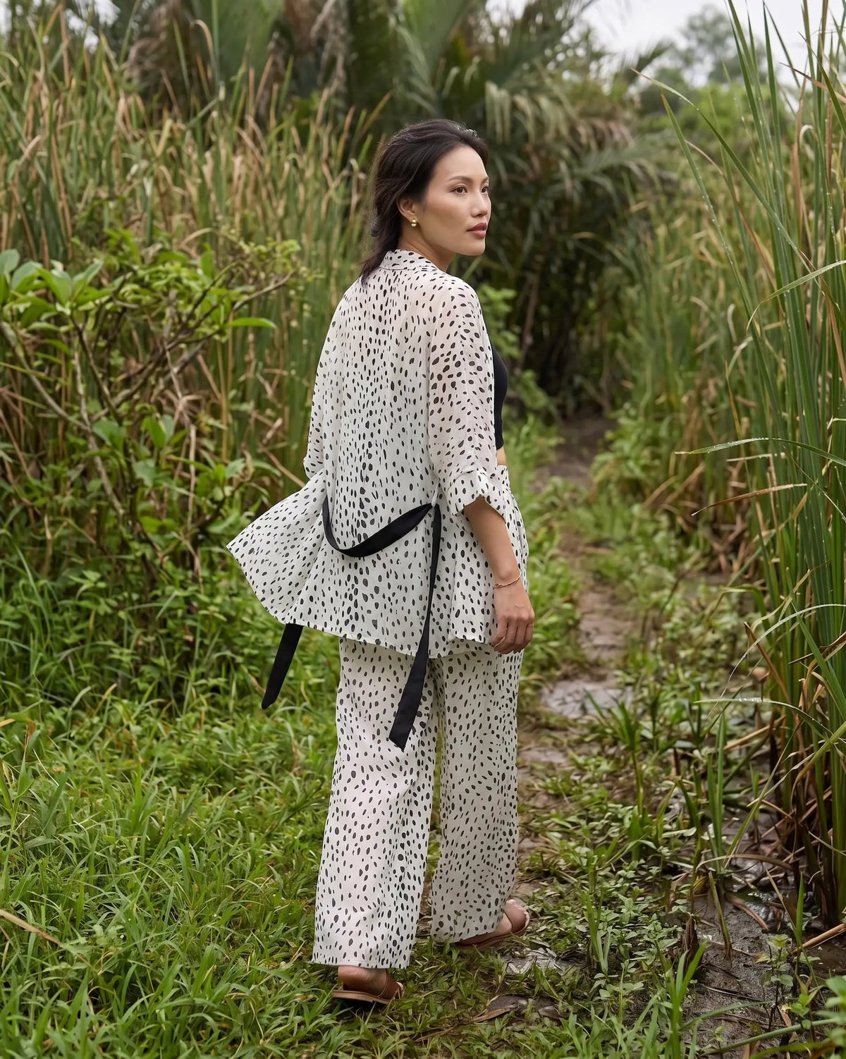 Bộ áo khoác kimono phối quần chấm bi thời trang Hity