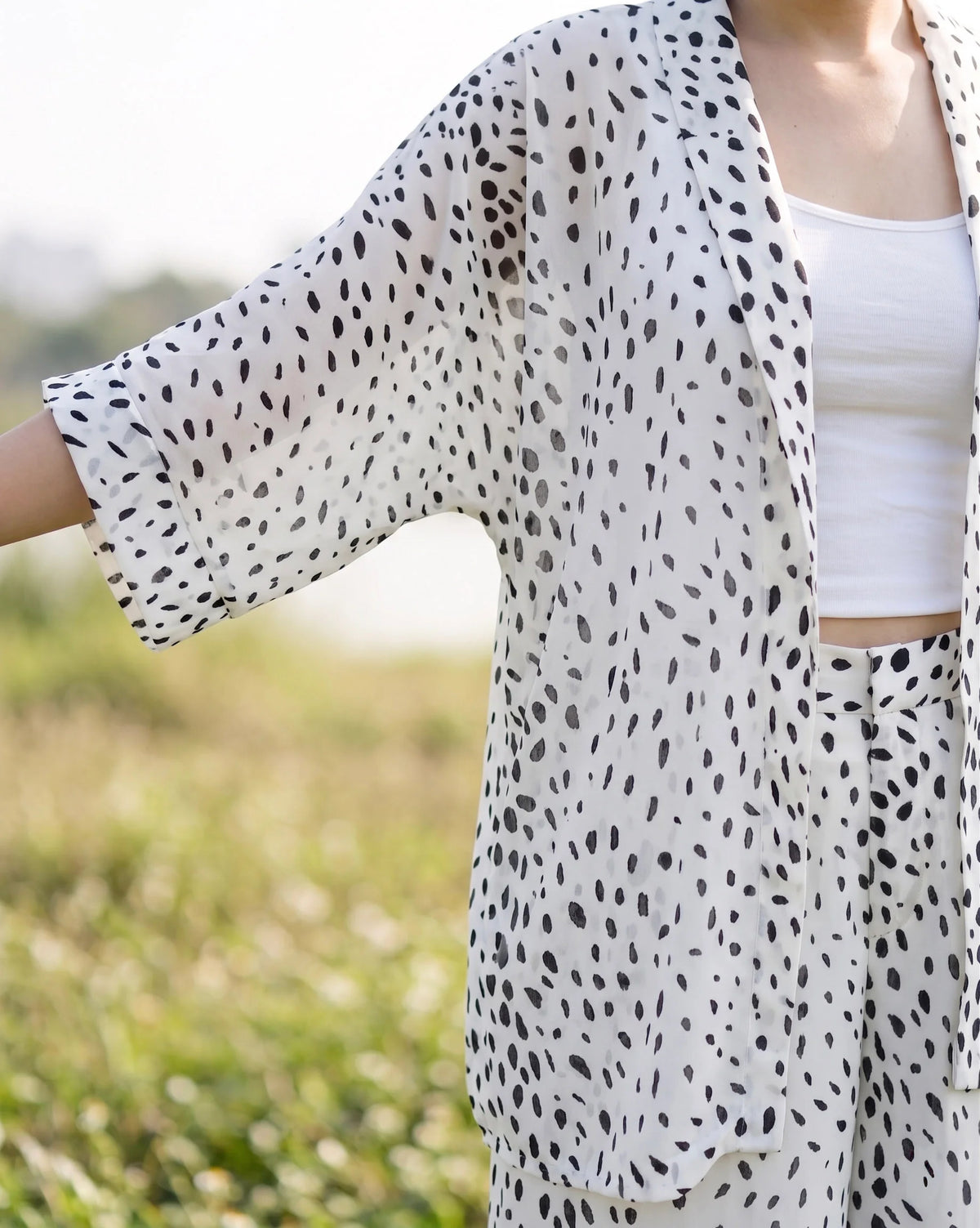 Bộ áo khoác kimono phối quần chấm bi thời trang Hity