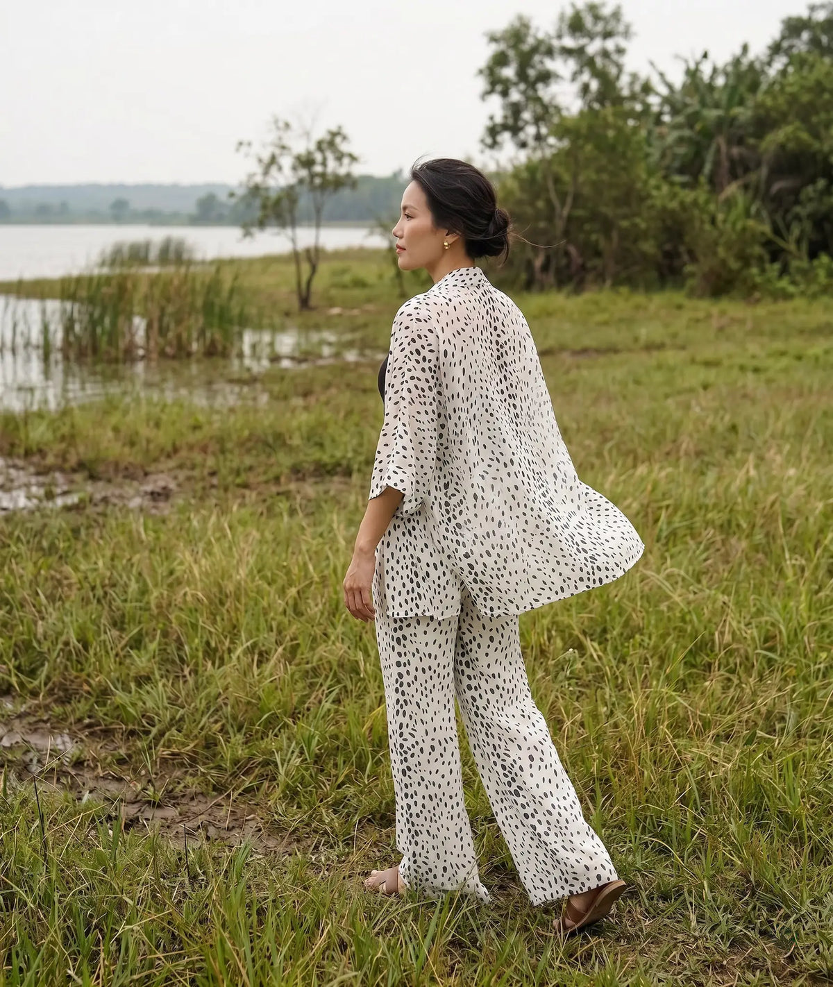Bộ áo khoác kimono phối quần chấm bi thời trang Hity
