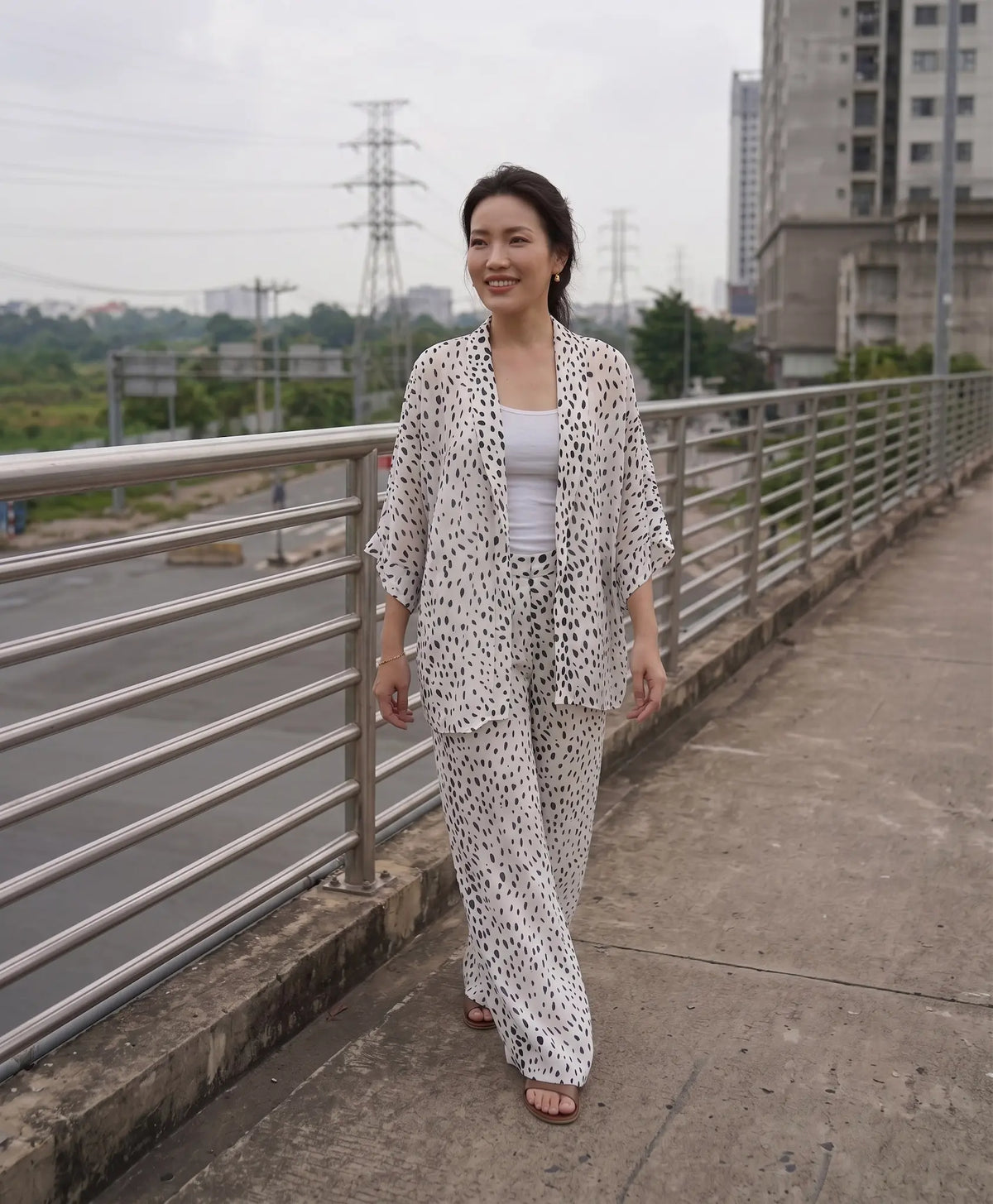Bộ áo khoác kimono phối quần chấm bi thời trang Hity