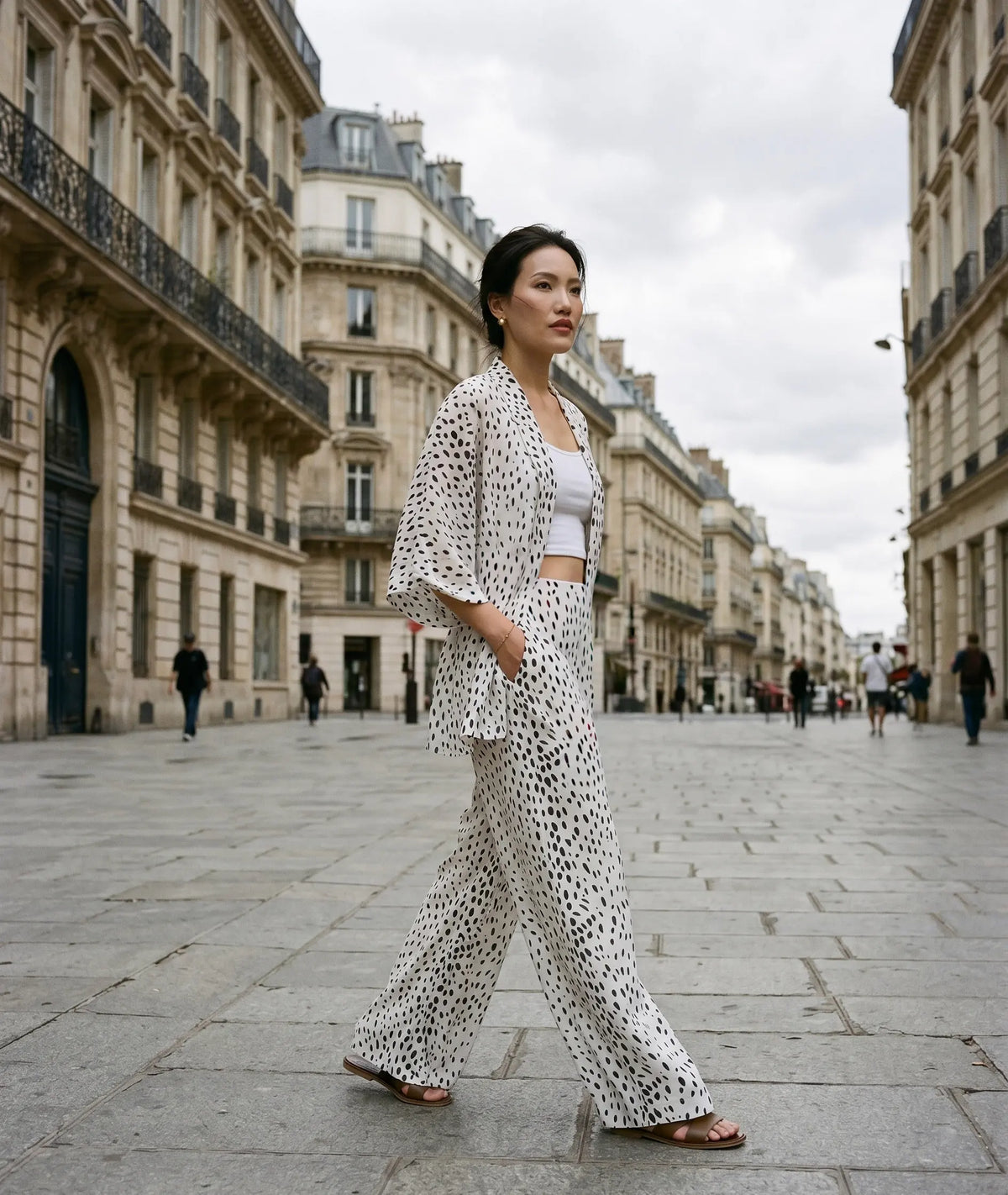 Bộ áo khoác kimono phối quần chấm bi thời trang Hity