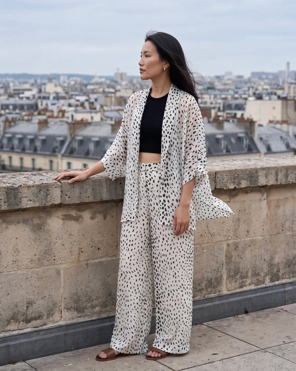 Bộ áo khoác kimono phối quần chấm bi thời trang Hity