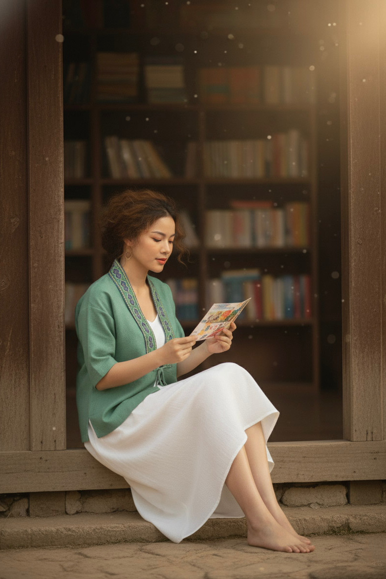 Áo khoác kimono linen phối thổ cẩm Hmong thời trang Hity