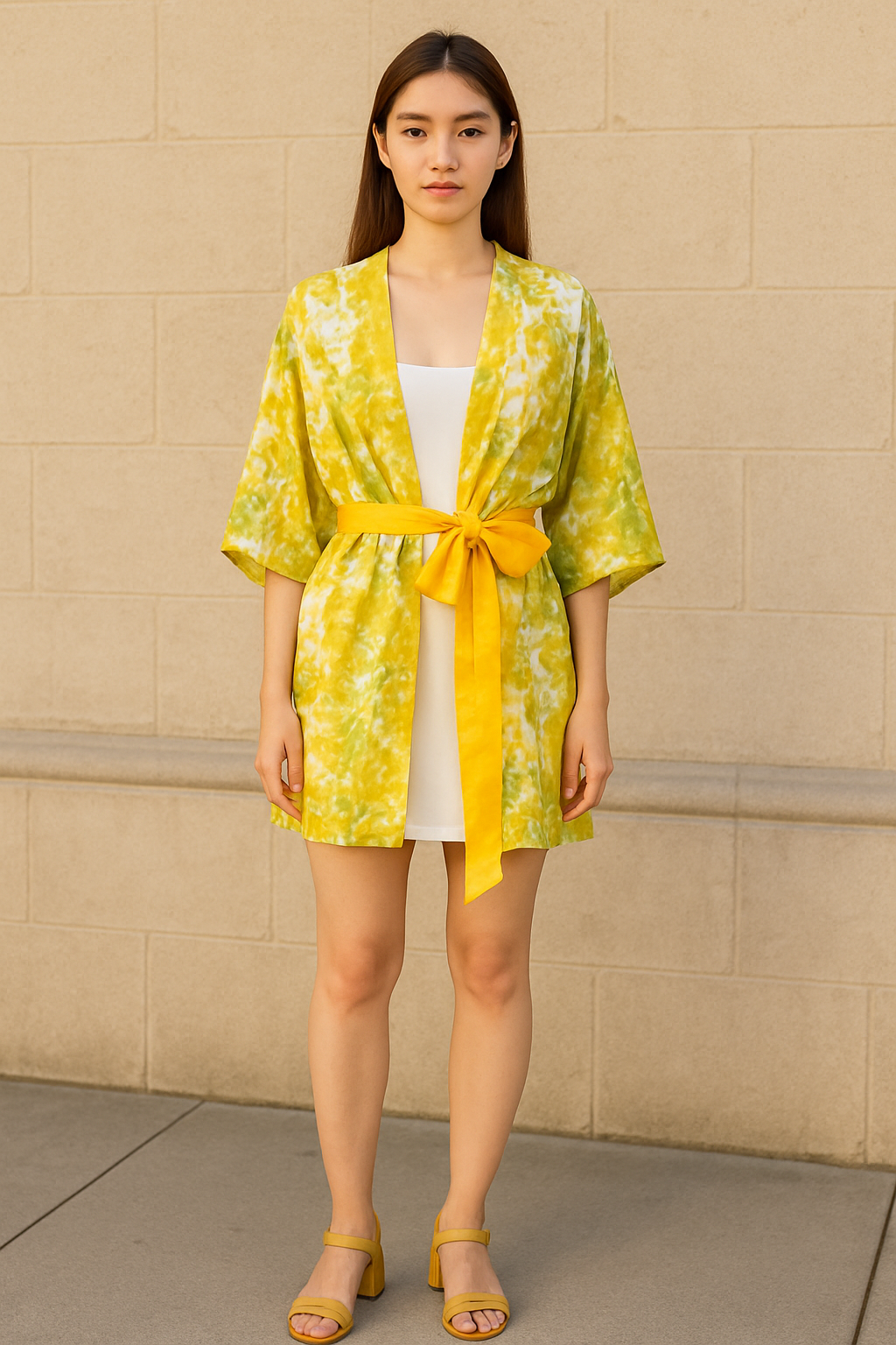 Áo khoác kimono lụa tơ tằm nhuộm loang thời trang Hity