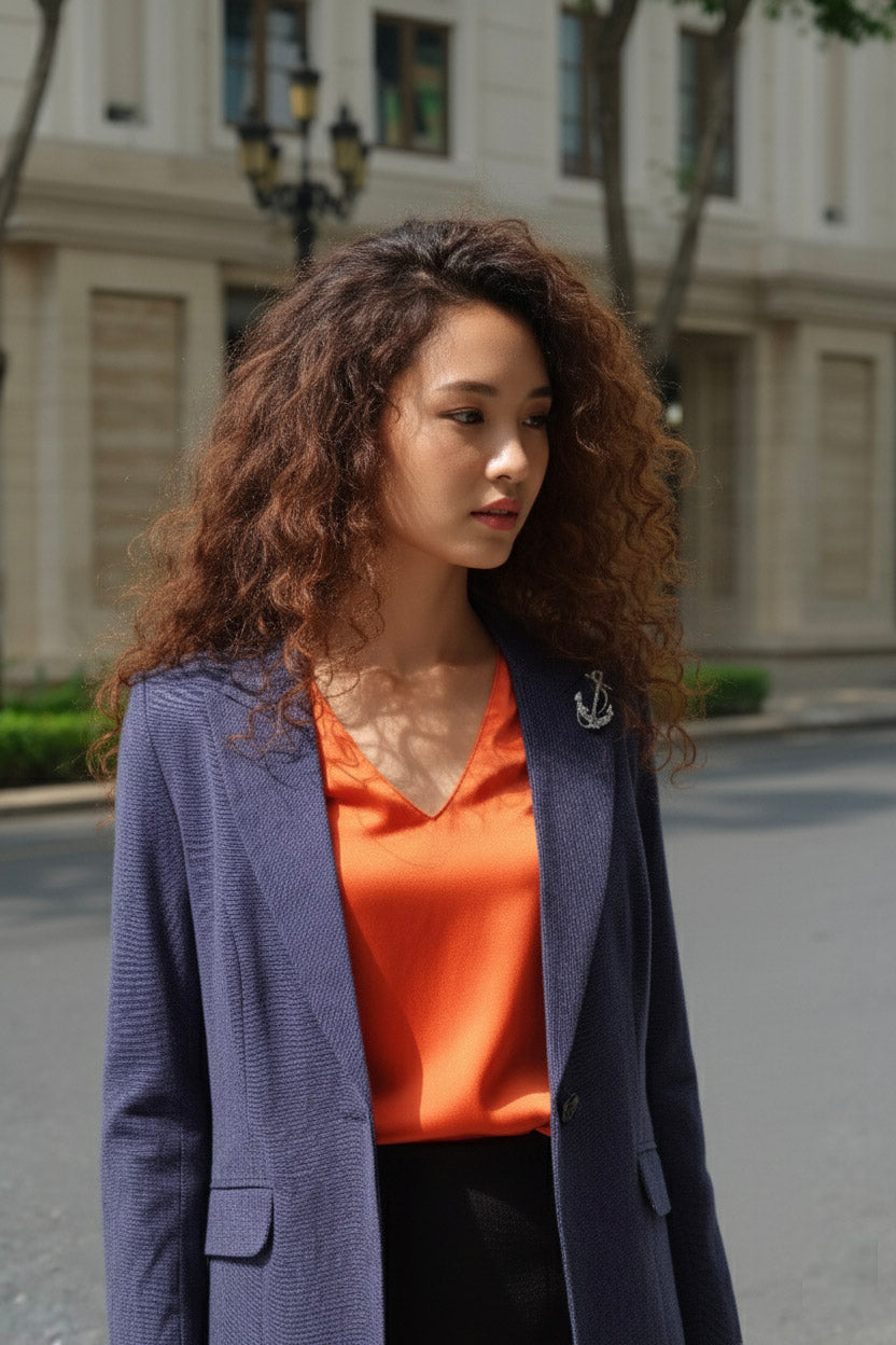 Áo vest blazer linen xanh navy thời trang Hity