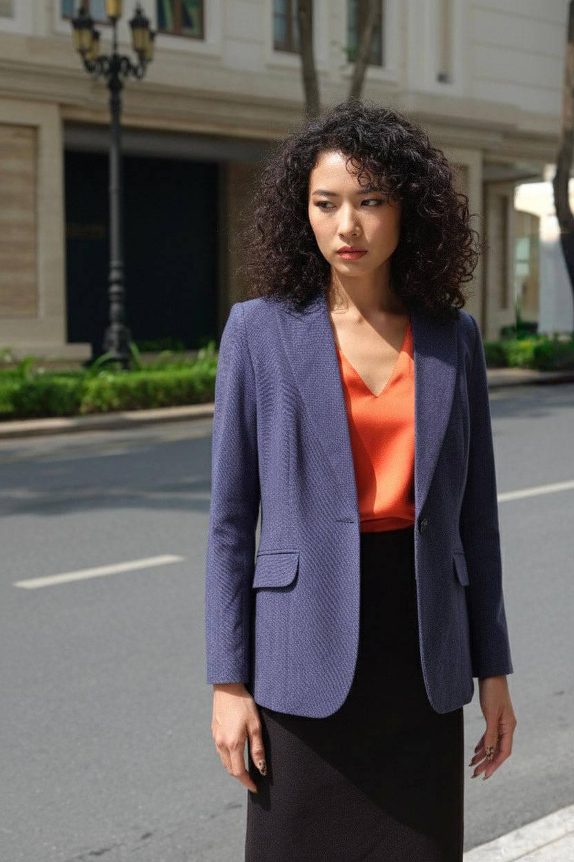 Áo vest blazer linen xanh navy thời trang Hity